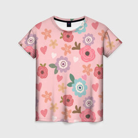 Женская футболка 3D с принтом Цветник в Курске, 100% полиэфир ( синтетическое хлопкоподобное полотно) | прямой крой, круглый вырез горловины, длина до линии бедер | природа | ромашки | тульпаны | цветы