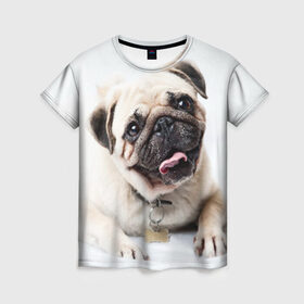 Женская футболка 3D с принтом Мопс в Курске, 100% полиэфир ( синтетическое хлопкоподобное полотно) | прямой крой, круглый вырез горловины, длина до линии бедер | животное | мопс | порода | собака