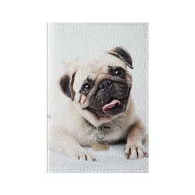 Обложка для паспорта матовая кожа с принтом Мопс в Курске, натуральная матовая кожа | размер 19,3 х 13,7 см; прозрачные пластиковые крепления | Тематика изображения на принте: животное | мопс | порода | собака