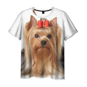 Мужская футболка 3D с принтом Йоркширский терьер в Курске, 100% полиэфир | прямой крой, круглый вырез горловины, длина до линии бедер | животное | йоркширский терьер | порода | собака