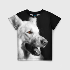 Детская футболка 3D с принтом Белая овчарка в Курске, 100% гипоаллергенный полиэфир | прямой крой, круглый вырез горловины, длина до линии бедер, чуть спущенное плечо, ткань немного тянется | белая овчарка | животное | порода | собака