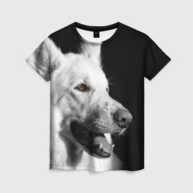 Женская футболка 3D с принтом Белая овчарка в Курске, 100% полиэфир ( синтетическое хлопкоподобное полотно) | прямой крой, круглый вырез горловины, длина до линии бедер | белая овчарка | животное | порода | собака