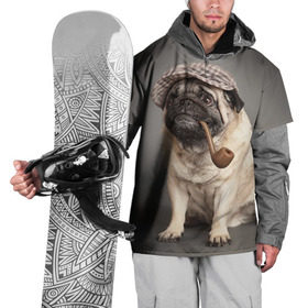Накидка на куртку 3D с принтом Мопс в кепке в Курске, 100% полиэстер |  | животное | мопс | порода | собака
