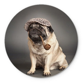 Коврик круглый с принтом Мопс в кепке в Курске, резина и полиэстер | круглая форма, изображение наносится на всю лицевую часть | животное | мопс | порода | собака