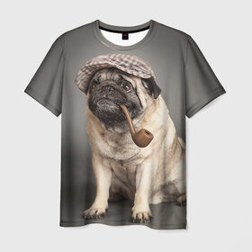 Мужская футболка 3D с принтом Мопс в кепке в Курске, 100% полиэфир | прямой крой, круглый вырез горловины, длина до линии бедер | животное | мопс | порода | собака