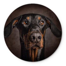Коврик круглый с принтом Доберман в Курске, резина и полиэстер | круглая форма, изображение наносится на всю лицевую часть | доберман | животное | порода | собака