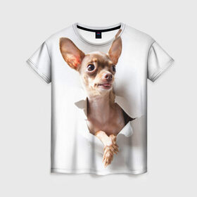 Женская футболка 3D с принтом Той-терьер в Курске, 100% полиэфир ( синтетическое хлопкоподобное полотно) | прямой крой, круглый вырез горловины, длина до линии бедер | животное | порода | собака | той терьер