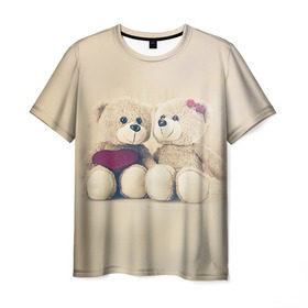 Мужская футболка 3D с принтом Love teddy bears в Курске, 100% полиэфир | прямой крой, круглый вырез горловины, длина до линии бедер | Тематика изображения на принте: 14 февраля | bears | teddy | валентин | день святого валентина | игрушки | медведи | милый | мимими | мишка | мишки | подарки | подарок | подарок девушке | подарок парню | тедди