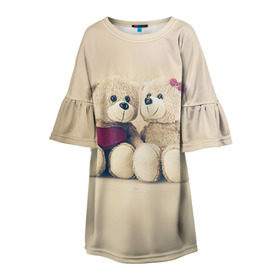 Детское платье 3D с принтом Love teddy bears в Курске, 100% полиэстер | прямой силуэт, чуть расширенный к низу. Круглая горловина, на рукавах — воланы | 14 февраля | bears | teddy | валентин | день святого валентина | игрушки | медведи | милый | мимими | мишка | мишки | подарки | подарок | подарок девушке | подарок парню | тедди