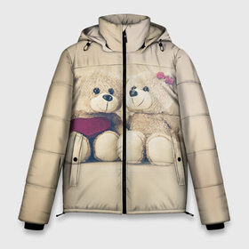 Мужская зимняя куртка 3D с принтом Love teddy bears в Курске, верх — 100% полиэстер; подкладка — 100% полиэстер; утеплитель — 100% полиэстер | длина ниже бедра, свободный силуэт Оверсайз. Есть воротник-стойка, отстегивающийся капюшон и ветрозащитная планка. 

Боковые карманы с листочкой на кнопках и внутренний карман на молнии. | Тематика изображения на принте: 14 февраля | bears | teddy | валентин | день святого валентина | игрушки | медведи | милый | мимими | мишка | мишки | подарки | подарок | подарок девушке | подарок парню | тедди