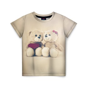 Детская футболка 3D с принтом Love teddy bears в Курске, 100% гипоаллергенный полиэфир | прямой крой, круглый вырез горловины, длина до линии бедер, чуть спущенное плечо, ткань немного тянется | Тематика изображения на принте: 14 февраля | bears | teddy | валентин | день святого валентина | игрушки | медведи | милый | мимими | мишка | мишки | подарки | подарок | подарок девушке | подарок парню | тедди