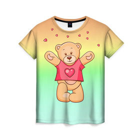 Женская футболка 3D с принтом Funny Bear в Курске, 100% полиэфир ( синтетическое хлопкоподобное полотно) | прямой крой, круглый вырез горловины, длина до линии бедер | 14 февраля | bears | teddy | валентин | день святого валентина | игрушки | медведи | милый | мимими | мишка | мишки | подарки | подарок | подарок девушке | подарок парню | тедди