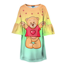 Детское платье 3D с принтом Funny Bear в Курске, 100% полиэстер | прямой силуэт, чуть расширенный к низу. Круглая горловина, на рукавах — воланы | 14 февраля | bears | teddy | валентин | день святого валентина | игрушки | медведи | милый | мимими | мишка | мишки | подарки | подарок | подарок девушке | подарок парню | тедди