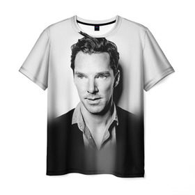 Мужская футболка 3D с принтом Бенедикт Камбербэтч 3 в Курске, 100% полиэфир | прямой крой, круглый вырез горловины, длина до линии бедер | камбэрбетч | сериал шерлок холмс | холмс | шерлок | шерлок холмс