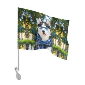 Флаг для автомобиля с принтом Хаски в Курске, 100% полиэстер | Размер: 30*21 см | животное | порода | собака | хаски