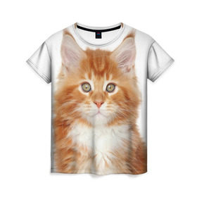 Женская футболка 3D с принтом Рыжий котенок в Курске, 100% полиэфир ( синтетическое хлопкоподобное полотно) | прямой крой, круглый вырез горловины, длина до линии бедер | животное | порода | рыжий котенок