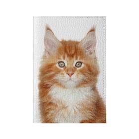 Обложка для паспорта матовая кожа с принтом Рыжий котенок в Курске, натуральная матовая кожа | размер 19,3 х 13,7 см; прозрачные пластиковые крепления | Тематика изображения на принте: животное | порода | рыжий котенок