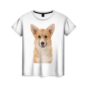 Женская футболка 3D с принтом Пемброк-вельш-корги в Курске, 100% полиэфир ( синтетическое хлопкоподобное полотно) | прямой крой, круглый вырез горловины, длина до линии бедер | Тематика изображения на принте: животное | пемброк вельш корги | порода | собака