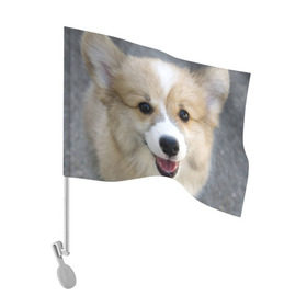 Флаг для автомобиля с принтом Пемброк-вельш-корги, собака, п в Курске, 100% полиэстер | Размер: 30*21 см | животное | пемброк вельш корги | порода | собака