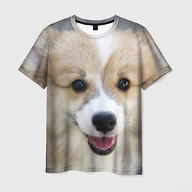Мужская футболка 3D с принтом Пемброк-вельш-корги, собака, п в Курске, 100% полиэфир | прямой крой, круглый вырез горловины, длина до линии бедер | животное | пемброк вельш корги | порода | собака