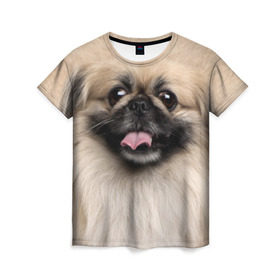 Женская футболка 3D с принтом Пекинес в Курске, 100% полиэфир ( синтетическое хлопкоподобное полотно) | прямой крой, круглый вырез горловины, длина до линии бедер | животное | пекинес | порода | собака
