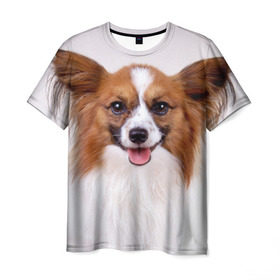 Мужская футболка 3D с принтом Папийон в Курске, 100% полиэфир | прямой крой, круглый вырез горловины, длина до линии бедер | животное | папийон | порода | собака