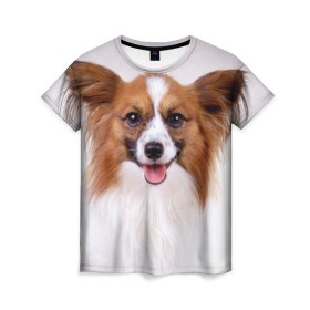 Женская футболка 3D с принтом Папийон в Курске, 100% полиэфир ( синтетическое хлопкоподобное полотно) | прямой крой, круглый вырез горловины, длина до линии бедер | животное | папийон | порода | собака