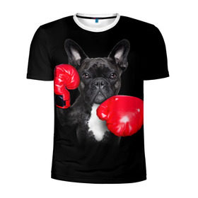 Мужская футболка 3D спортивная с принтом Французский бульдог в Курске, 100% полиэстер с улучшенными характеристиками | приталенный силуэт, круглая горловина, широкие плечи, сужается к линии бедра | бокс | перчатки | собака | французский бульдог
