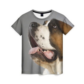 Женская футболка 3D с принтом Сенбернар в Курске, 100% полиэфир ( синтетическое хлопкоподобное полотно) | прямой крой, круглый вырез горловины, длина до линии бедер | животное | порода | сенбернар | собака