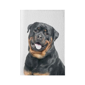 Обложка для паспорта матовая кожа с принтом Ротвейлер в Курске, натуральная матовая кожа | размер 19,3 х 13,7 см; прозрачные пластиковые крепления | животное | порода | ротвейлер | собака