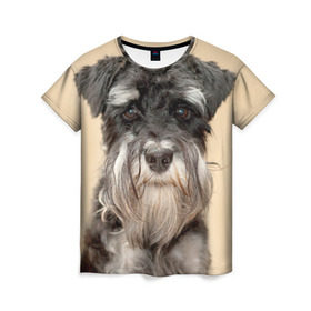 Женская футболка 3D с принтом Цвергшнауцер в Курске, 100% полиэфир ( синтетическое хлопкоподобное полотно) | прямой крой, круглый вырез горловины, длина до линии бедер | животное | порода | собака | цвергшнауцер