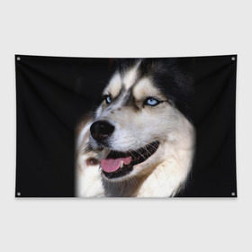 Флаг-баннер с принтом Хаски в Курске, 100% полиэстер | размер 67 х 109 см, плотность ткани — 95 г/м2; по краям флага есть четыре люверса для крепления | животное | порода | собака | хаски