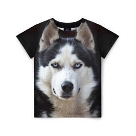 Детская футболка 3D с принтом Хаски в Курске, 100% гипоаллергенный полиэфир | прямой крой, круглый вырез горловины, длина до линии бедер, чуть спущенное плечо, ткань немного тянется | бандит | животное | порода | собака | хаски | хаски бандит