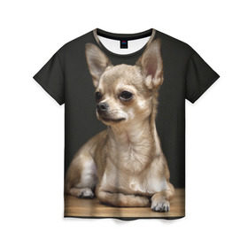 Женская футболка 3D с принтом Чихуахуа в Курске, 100% полиэфир ( синтетическое хлопкоподобное полотно) | прямой крой, круглый вырез горловины, длина до линии бедер | животное | порода | собака | чихуахуа