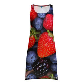 Платье-майка 3D с принтом Berries в Курске, 100% полиэстер | полуприлегающий силуэт, широкие бретели, круглый вырез горловины, удлиненный подол сзади. | strawberry | vegan | vegetarian | веган | вегетарианство | земляника | йога | клубника | фитнес | черника | ягода