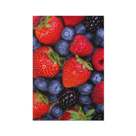 Обложка для паспорта матовая кожа с принтом Berries в Курске, натуральная матовая кожа | размер 19,3 х 13,7 см; прозрачные пластиковые крепления | strawberry | vegan | vegetarian | веган | вегетарианство | земляника | йога | клубника | фитнес | черника | ягода