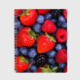 Тетрадь с принтом Berries в Курске, 100% бумага | 48 листов, плотность листов — 60 г/м2, плотность картонной обложки — 250 г/м2. Листы скреплены сбоку удобной пружинной спиралью. Уголки страниц и обложки скругленные. Цвет линий — светло-серый
 | strawberry | vegan | vegetarian | веган | вегетарианство | земляника | йога | клубника | фитнес | черника | ягода