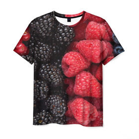 Мужская футболка 3D с принтом Ягодная в Курске, 100% полиэфир | прямой крой, круглый вырез горловины, длина до линии бедер | strawberry | vegan | vegetarian | будизм | веган | вегетарианство | земляника | йога | клубника | клюква | фитнес | черника | ягода