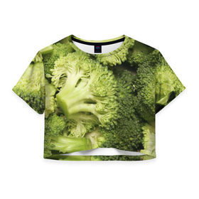 Женская футболка 3D укороченная с принтом Брокколи в Курске, 100% полиэстер | круглая горловина, длина футболки до линии талии, рукава с отворотами | vegan | vegetarian | брокколи | будизм | веган | вегетарианство | йога | сыроедение | фитнес
