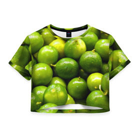 Женская футболка 3D укороченная с принтом Лаймовая в Курске, 100% полиэстер | круглая горловина, длина футболки до линии талии, рукава с отворотами | vegan | vegetarian | будизм | веган | вегетарианство | йога | лайм | сыроедение | фитнес