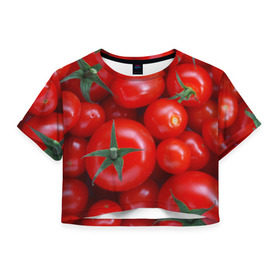Женская футболка 3D укороченная с принтом Томатная в Курске, 100% полиэстер | круглая горловина, длина футболки до линии талии, рукава с отворотами | tomato | vegan | vegetarian | будизм | веган | вегетарианство | йога | помидор | сыроедение | томат | фитнес | ягода