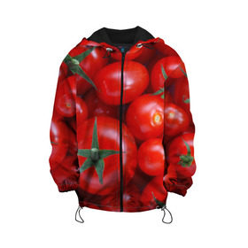 Детская куртка 3D с принтом Томатная в Курске, 100% полиэстер | застежка — молния, подол и капюшон оформлены резинкой с фиксаторами, по бокам — два кармана без застежек, один потайной карман на груди, плотность верхнего слоя — 90 г/м2; плотность флисового подклада — 260 г/м2 | tomato | vegan | vegetarian | будизм | веган | вегетарианство | йога | помидор | сыроедение | томат | фитнес | ягода