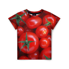 Детская футболка 3D с принтом Томатная в Курске, 100% гипоаллергенный полиэфир | прямой крой, круглый вырез горловины, длина до линии бедер, чуть спущенное плечо, ткань немного тянется | Тематика изображения на принте: tomato | vegan | vegetarian | будизм | веган | вегетарианство | йога | помидор | сыроедение | томат | фитнес | ягода
