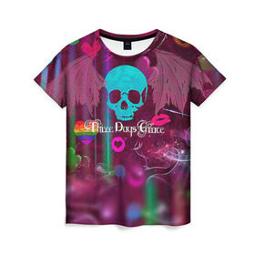 Женская футболка 3D с принтом Three Days Grace 4 в Курске, 100% полиэфир ( синтетическое хлопкоподобное полотно) | прямой крой, круглый вырез горловины, длина до линии бедер | three days grace