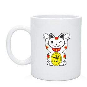 Кружка с принтом Японский котик в Курске, керамика | объем — 330 мл, диаметр — 80 мм. Принт наносится на бока кружки, можно сделать два разных изображения | Тематика изображения на принте: иероглиф | кот | япония