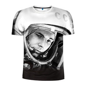 Мужская футболка 3D спортивная с принтом Гагарин 1 в Курске, 100% полиэстер с улучшенными характеристиками | приталенный силуэт, круглая горловина, широкие плечи, сужается к линии бедра | гагарин | космос | космос наш | поехали | ретро | ссср | юрий гагарин