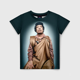 Детская футболка 3D с принтом Каддафи 1 в Курске, 100% гипоаллергенный полиэфир | прямой крой, круглый вырез горловины, длина до линии бедер, чуть спущенное плечо, ткань немного тянется | каддафи | муаммар каддафи | революция