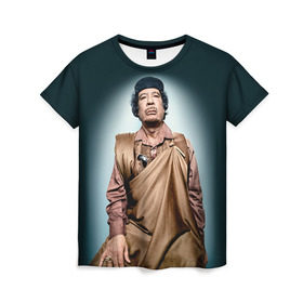 Женская футболка 3D с принтом Каддафи 1 в Курске, 100% полиэфир ( синтетическое хлопкоподобное полотно) | прямой крой, круглый вырез горловины, длина до линии бедер | каддафи | муаммар каддафи | революция