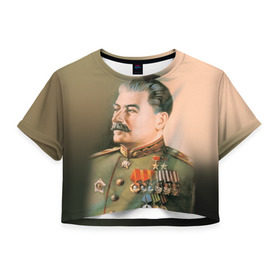 Женская футболка 3D укороченная с принтом Сталин 1 в Курске, 100% полиэстер | круглая горловина, длина футболки до линии талии, рукава с отворотами | знаменитости | иосиф сталин | ретро | ссср