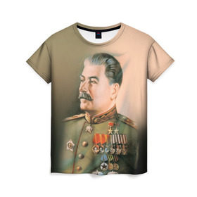 Женская футболка 3D с принтом Сталин 1 в Курске, 100% полиэфир ( синтетическое хлопкоподобное полотно) | прямой крой, круглый вырез горловины, длина до линии бедер | знаменитости | иосиф сталин | ретро | ссср
